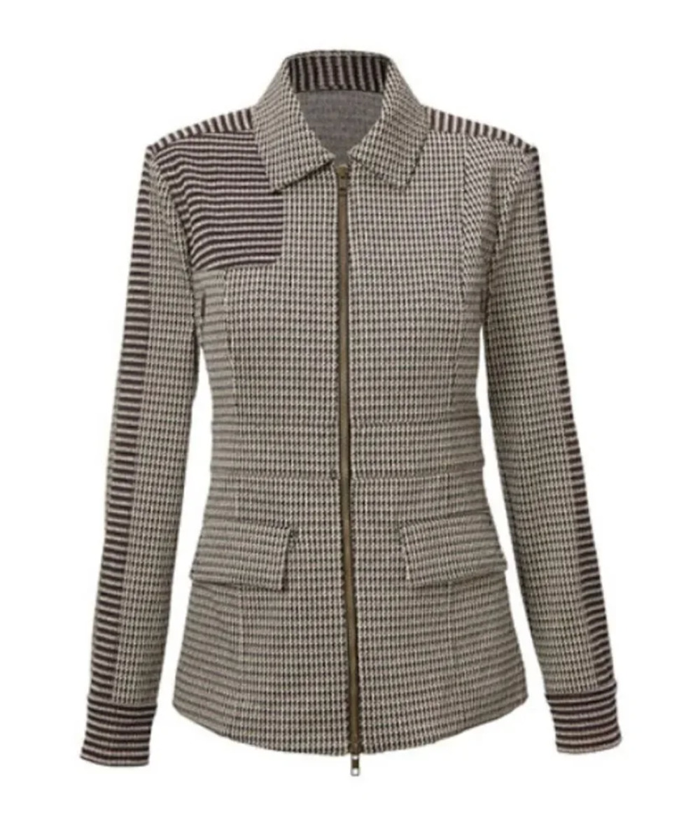 Cabi Baron Houndstooth Blazer Zip Up Jacket Size Medium 4496 Women's $199